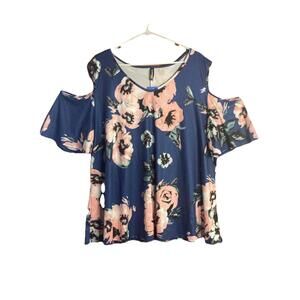 NWT Allegrace Blue Floral Cold Should Blouse Plus Size 3x